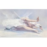 Tony Butler (20/21st Century) British, Swan Lake, a female figure and a white swan, oil on canvas,