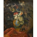 Late 19th Century, still life of mixed flowers in a vase, oil on canvas, indistinctly signed, 16"