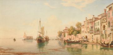 James Herve D'Egville (1806-1880), 'On the Giudecca', boats on a lagoon, watercolour, signed with