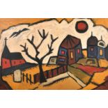 20th Century, An abstract town scene, oil on board, 19.5" x 28.5", (49.5x72.5cm).