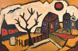 20th Century, An abstract town scene, oil on board, 19.5" x 28.5", (49.5x72.5cm).