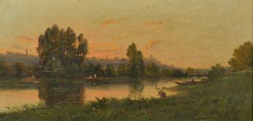 Circle of Delpy, late 19th Century, figure washing clothes along a river, oil on canvas,