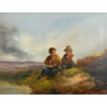 Attributed to John Barker (1811-1886) British, 'Landscape with peasant boys', two boys sitting on