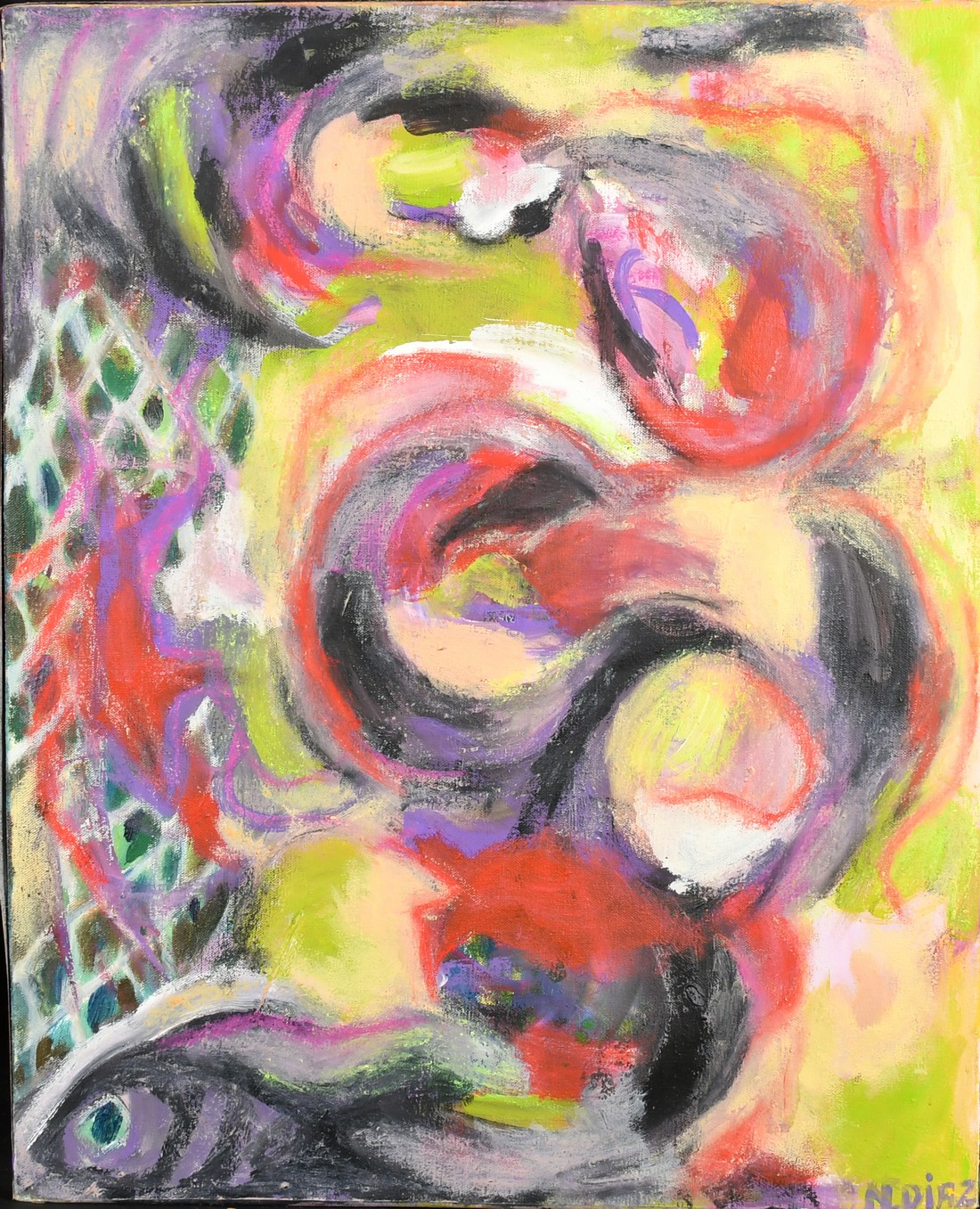 Nathalie Diaz, Circa 2005, abstract composition, oil on canvas, signed, 24" x 20" (61 x 51cm), ( - Image 2 of 4