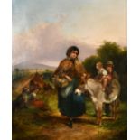 Circle of Shayer (19th Century), Figures by an encampment and a young child on a donkey, oil on