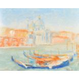 20th Century Italian School, a view of gondolas on a Venetian Canal, oil on canvas, indistinctly