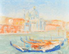 20th Century Italian School, a view of gondolas on a Venetian Canal, oil on canvas, indistinctly