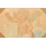 19th Century, a pastel study of a cherub scattering flowers, in an octagonal mount, 8.5" x 14", (