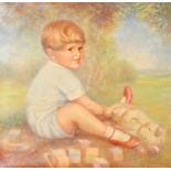 G.M. Imberger, Portrait of a young boy with his teddy bear, oil on canvas, signed and dated 1942,