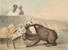 John Doyle (H.B), 'The Bear and the Bees' and 'A Masked Battery', hand coloured lithographs, 9.75" x