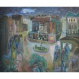 Modernist School (20th Century), Street Scene with figures, oil on canvas, 20" x 24", (51x61cm).