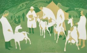 Barbara Vincent, 'Goat Show', linocut, signed, inscribed and numbered 9/12 in pencil, 7.75" x 12.