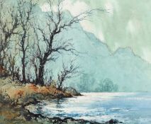 Robert Leslie Howey, A scene in the Lake District, possibly Derwentwater, charcoal, watercolour