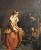 C.R. Leslie, 'The Prisoner', an interior scene of a young lady seated next to and touching the