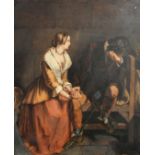 C.R. Leslie, 'The Prisoner', an interior scene of a young lady seated next to and touching the