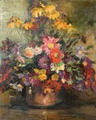 Nachat Laforgue, Early 20th Century, a still life of mixed flowers, oil on board, signed, 32" x 25.
