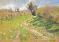 Arthur Wardle (1864-1949) British, a hillside pathway, pastel, signed and inscribed, 'April 1935',