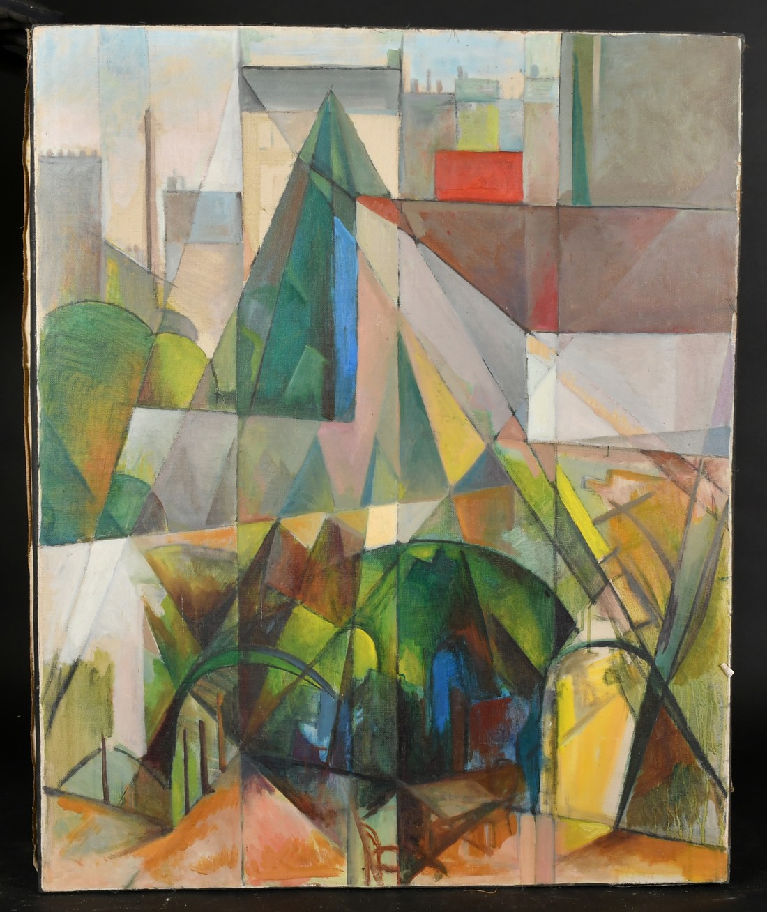 Jacques Gaulme (20th Century) French, a view of a French town in cubist style, oil on canvas, signed - Image 2 of 3