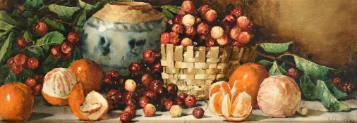 Arthur Dudley / Giovanni Barbaro (1864-1915), a still life study of fruit and other objects