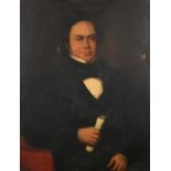 19th Century, Portrait of a man holding a scroll, oil on canvas, indistinctly signed and dated