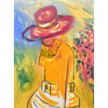 Manner of J.P Cassigneul, A lady in a sun hat, oil on board, indistinctly signed, 20" x 14.5", (