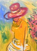 Manner of J.P Cassigneul, A lady in a sun hat, oil on board, indistinctly signed, 20" x 14.5", (