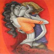 Ramesh Pachpande (b. 1954) Indian, 'Golden Kiss', acrylic on canvas, signed and dated 2022, 30" x