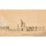 Early 19th Century, A sketch of Glastonbury Abbey, pencil and watercolour, inscribed twice, 8.5" x