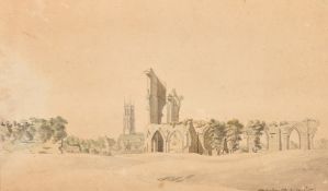 Early 19th Century, A sketch of Glastonbury Abbey, pencil and watercolour, inscribed twice, 8.5" x