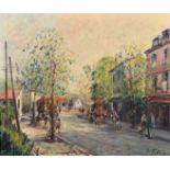 Continental School, Circa 1920, a pair of scenes of figures in a busy city street, oil on canvas,