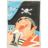 Edward Sylvester Hynes (1897-1982) Irish, Portrait of a happy pirate holding a drink,watercolour,