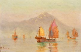 Thomas G. Purvis (1861-1933), a view of junks off of Hong Kong, and another similar by the same