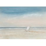 Antoine Vit (born 1959) French, A lone deckchair on a beach, mixed media, signed, 20.5" x 28.5", (