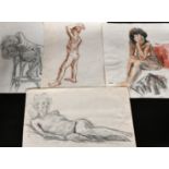 Circle of Eric Wolfsfeld, A collection of female nude subjects, mixed media, all around 17" x 12", (