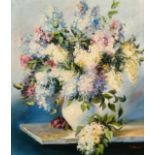 P. Roberis, (20th Century) A still life of mixed lilac, oil on canvas, signed, 24" x 20", (