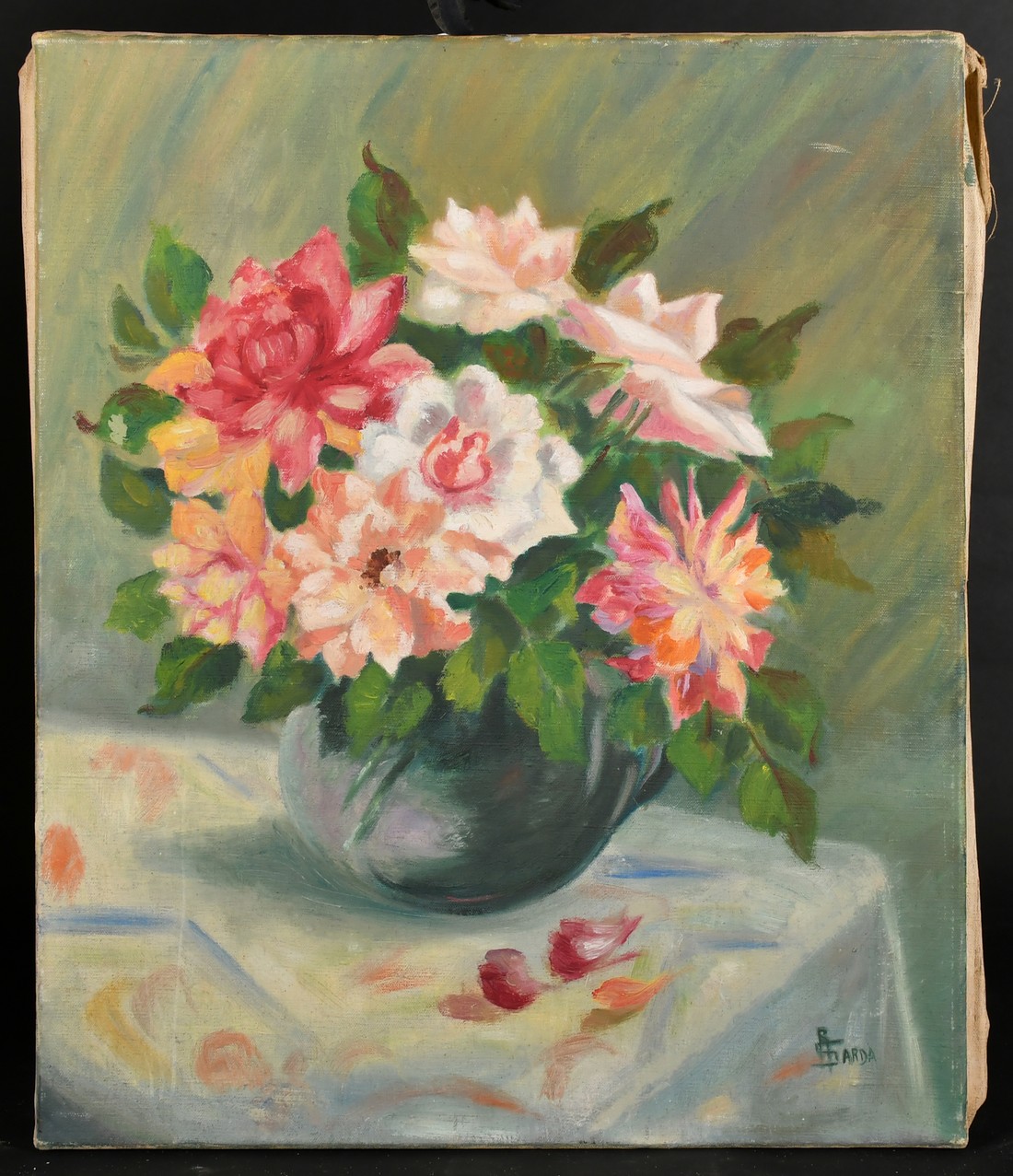 French School, Circa 1920, a still life of colourful mixed flowers, oil on canvas, indistinctly - Image 2 of 4