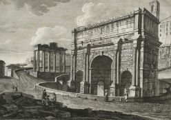 An engraving by Pomardi, Veduta dell'arco Trionfale de Settimio Severo, Rome, 14" x 18.5", (