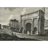 An engraving by Pomardi, Veduta dell'arco Trionfale de Settimio Severo, Rome, 14" x 18.5", (