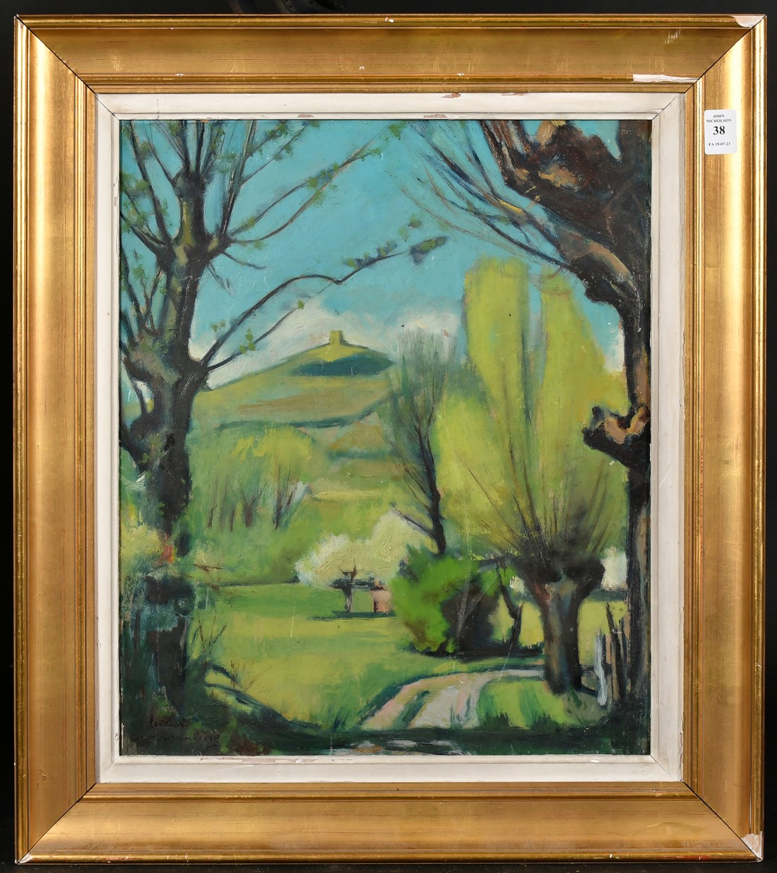 Lucien Maisonneuve, 20th Century, French, a pathway by trees with a hilltop beyond, oil on board, - Image 2 of 4
