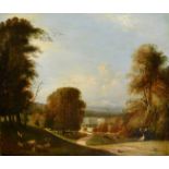 19th Century English School, a view of Longleat with figures and deer in the foreground, oil on