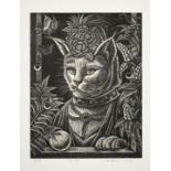 A limited edition wood engraving of a cat, 'The Lady', signed, inscribed and numbered 35/50 in