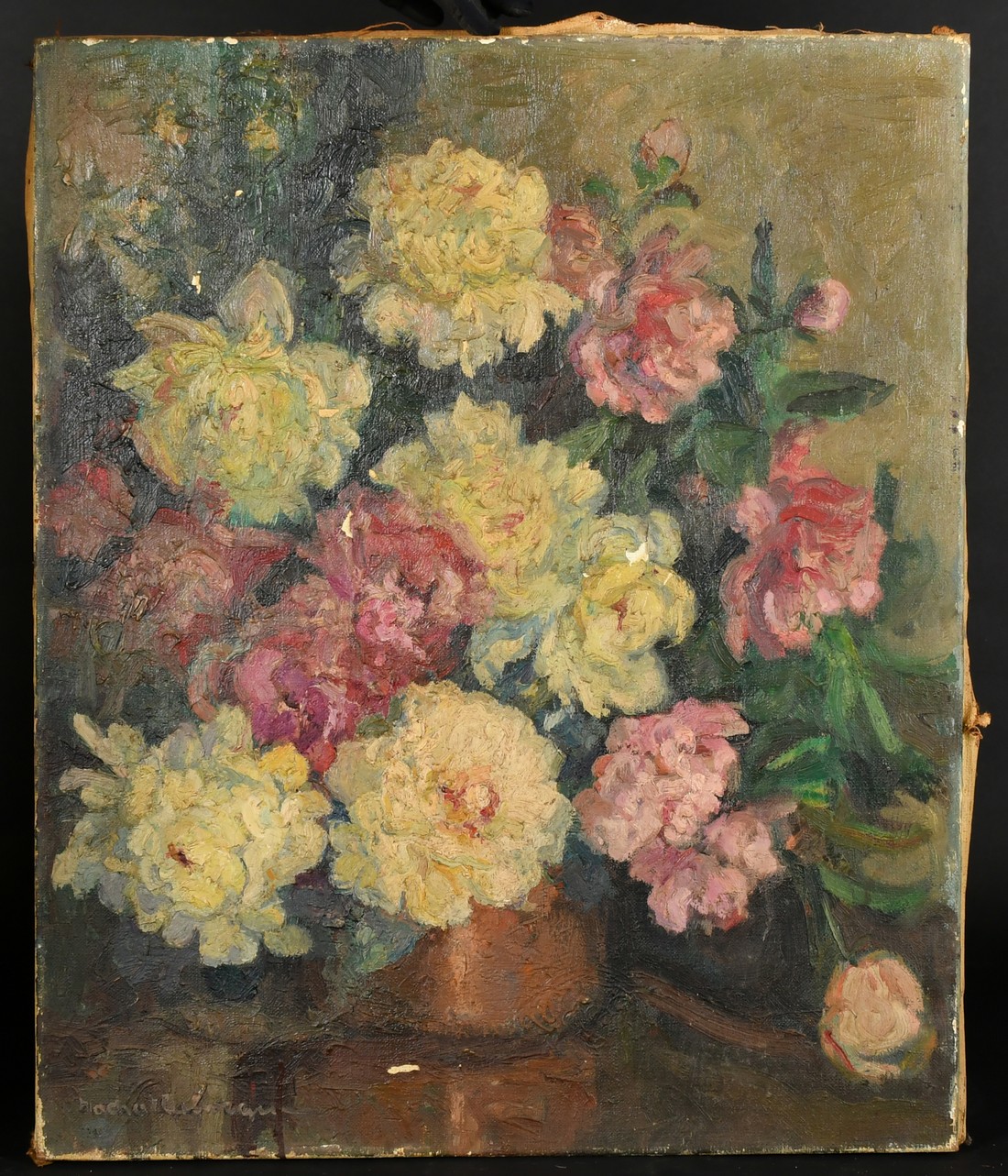 French School, Circa 1900, a still life of flowers in bloom, oil on canvas, indistinctly signed, - Image 2 of 4