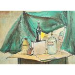 A mid-Century still life of mixed objects, watercolour, indistinctly signed, 10.25" x 15" (26 x