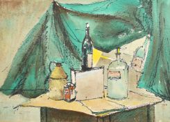 A mid-Century still life of mixed objects, watercolour, indistinctly signed, 10.25" x 15" (26 x