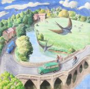 Francis Farmar (b. 1948), 'The Town Bridge, Sturminster-Newton', watercolour, signed, 17.5" x 17.
