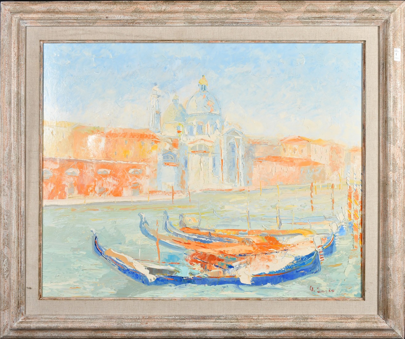 20th Century Italian School, a view of gondolas on a Venetian Canal, oil on canvas, indistinctly - Image 2 of 4