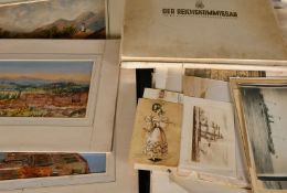 A large folio of mostly 19th Century watercolours and prints (some earlier) (Q).