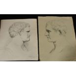 A collection of 19th Century art class sketches of classical head studies by D. Hadwen drawn at