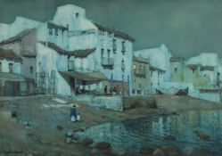 Albert Moulton Foweraker (1873-1942) British, 'Moonlight, Algericas', figures on a beach,