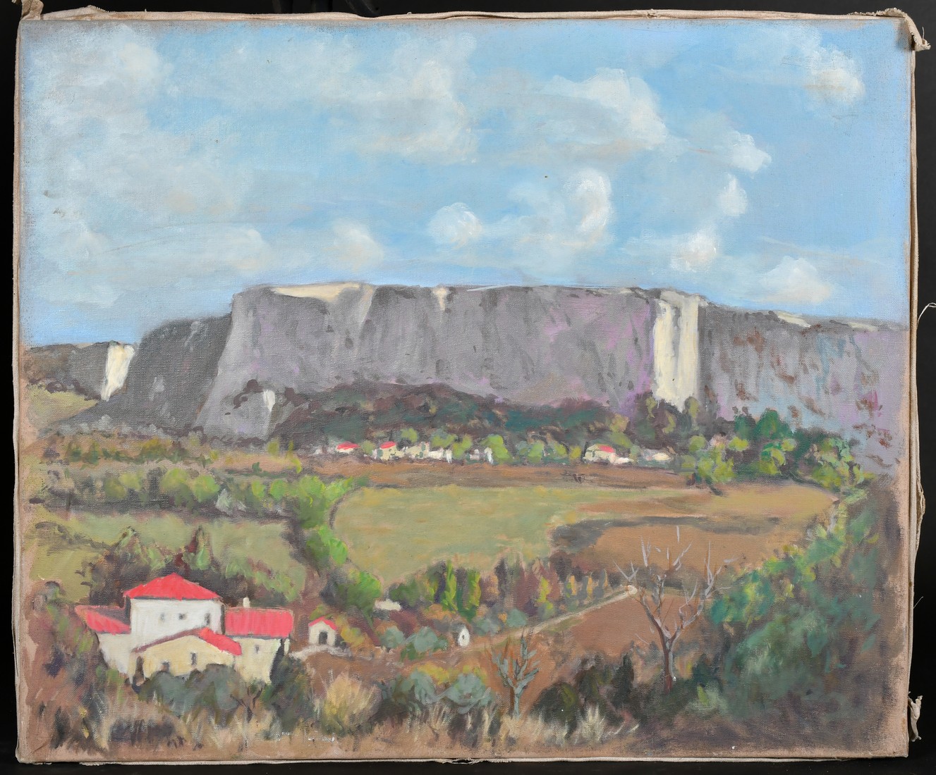 French School, Circa 1950, 'Falaises de Lioux', a Provencal view, oil on canvas, 21.25" x 25.5" ( - Image 2 of 3